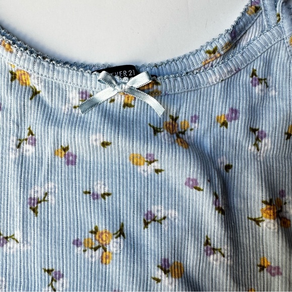 Forever 21 Baby Blue Floral Ribbed Crop Camisole Tank Top - Picture 4 of 5